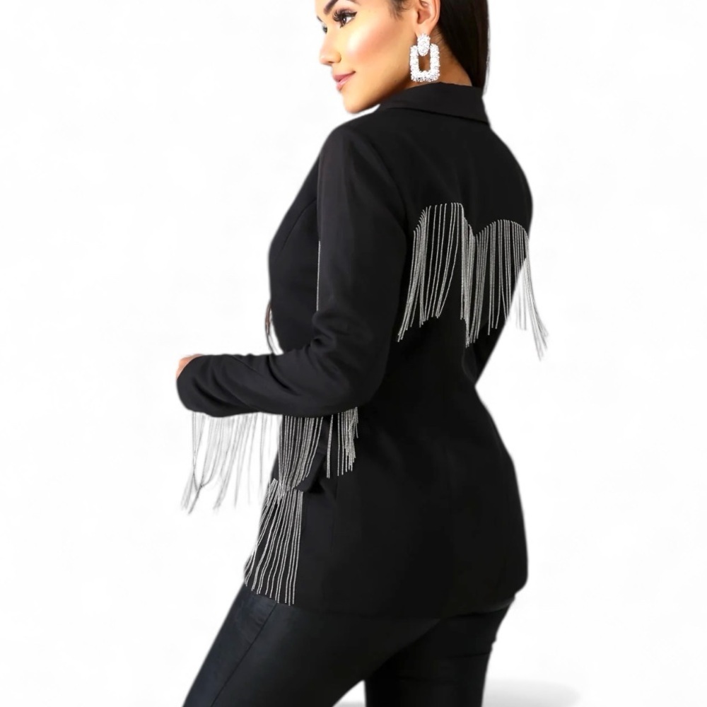 Black & Sparkling Silver Fringe Hourglass Blazer - Picture 10 of 12